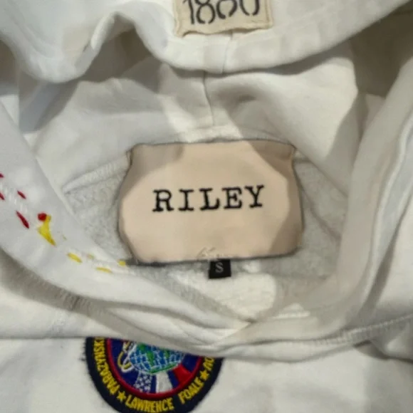 Riley 1880 All Patched Up White Hoodie Pullover Small - Picture 4 of 5